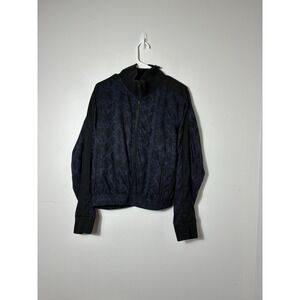 Athleta Track Jacket Women M Navy Blue & Black Snake‎ Print Athletic Full Zip Up